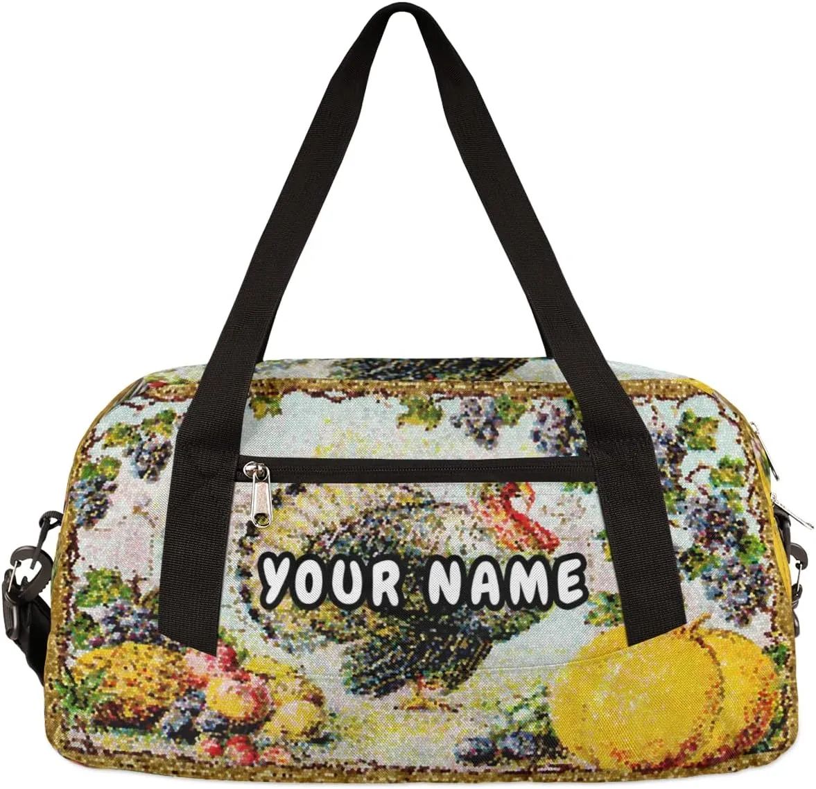 Retro Thanksgiving Fall Personalized Kids Duffel Bag for Girls Boys, Thanksgiving Debris Custom Name Overnight Small Duffel Bag Carry On Weekend Sports Travel Bag for School Practice Gymnastics Ballet