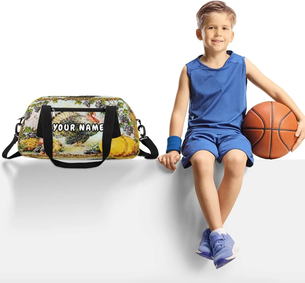 Retro Thanksgiving Fall Personalized Kids Duffel Bag for Girls Boys, Thanksgiving Debris Custom Name Overnight Small Duffel Bag Carry On Weekend Sports Travel Bag for School Practice Gymnastics Ballet