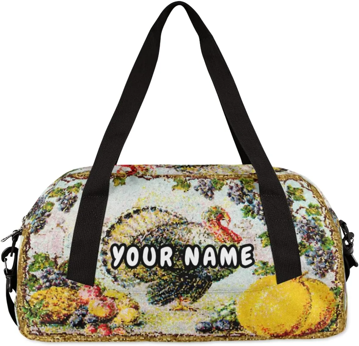 Retro Thanksgiving Fall Personalized Kids Duffel Bag for Girls Boys, Thanksgiving Debris Custom Name Overnight Small Duffel Bag Carry On Weekend Sports Travel Bag for School Practice Gymnastics Ballet