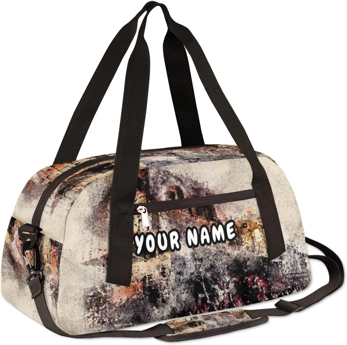 Retro Train Personalized Kids Duffel Bag for Girls Boys, Train Debris Custom Name Dance Bag Overnight Small Duffel Bag Carry On Weekend Sports Travel Bag for School Practice Gymnastics Ballet