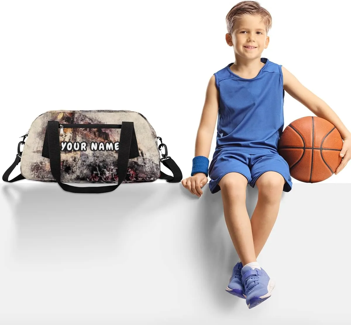 Retro Train Personalized Kids Duffel Bag for Girls Boys, Train Debris Custom Name Dance Bag Overnight Small Duffel Bag Carry On Weekend Sports Travel Bag for School Practice Gymnastics Ballet
