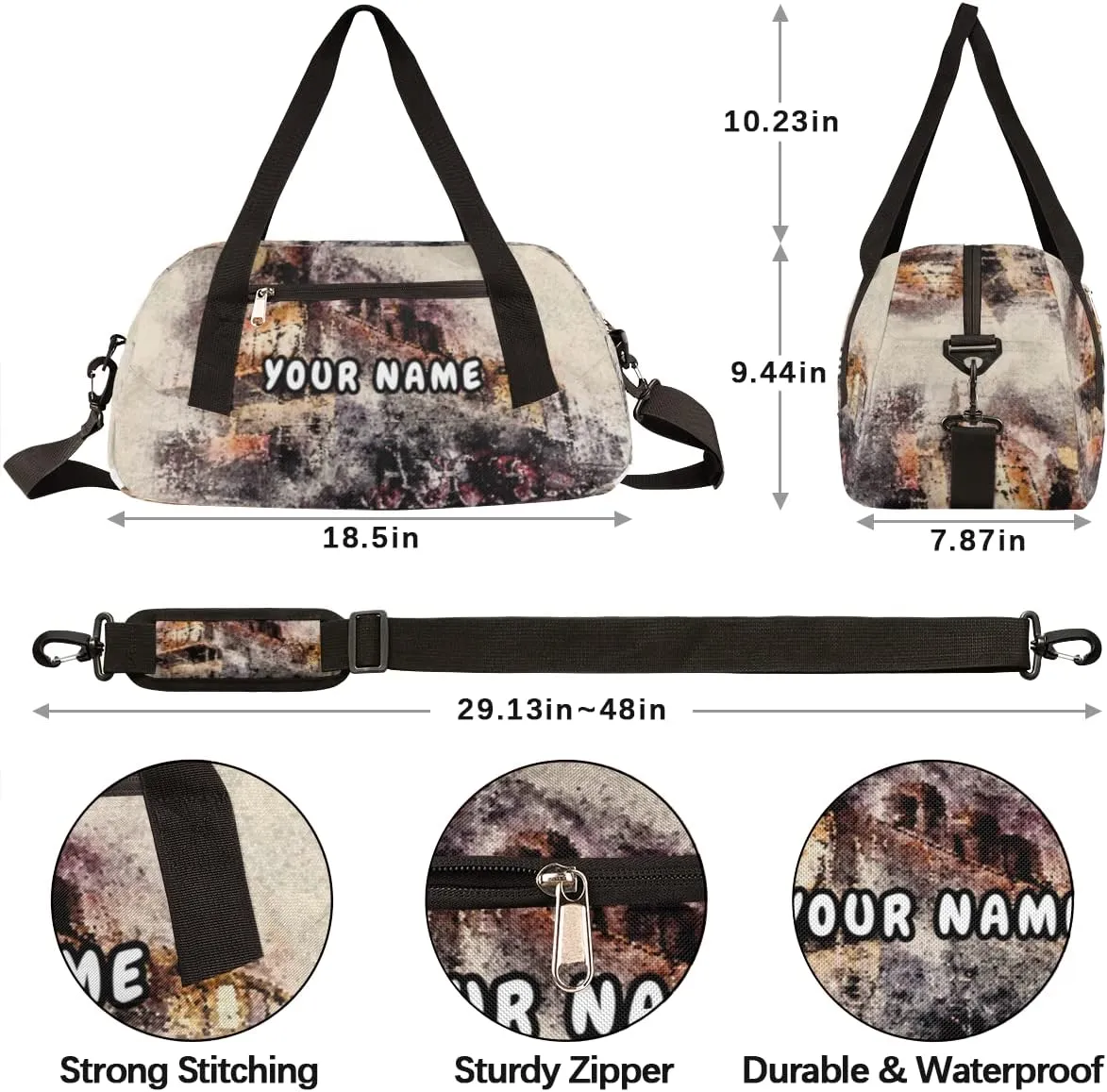 Retro Train Personalized Kids Duffel Bag for Girls Boys, Train Debris Custom Name Dance Bag Overnight Small Duffel Bag Carry On Weekend Sports Travel Bag for School Practice Gymnastics Ballet