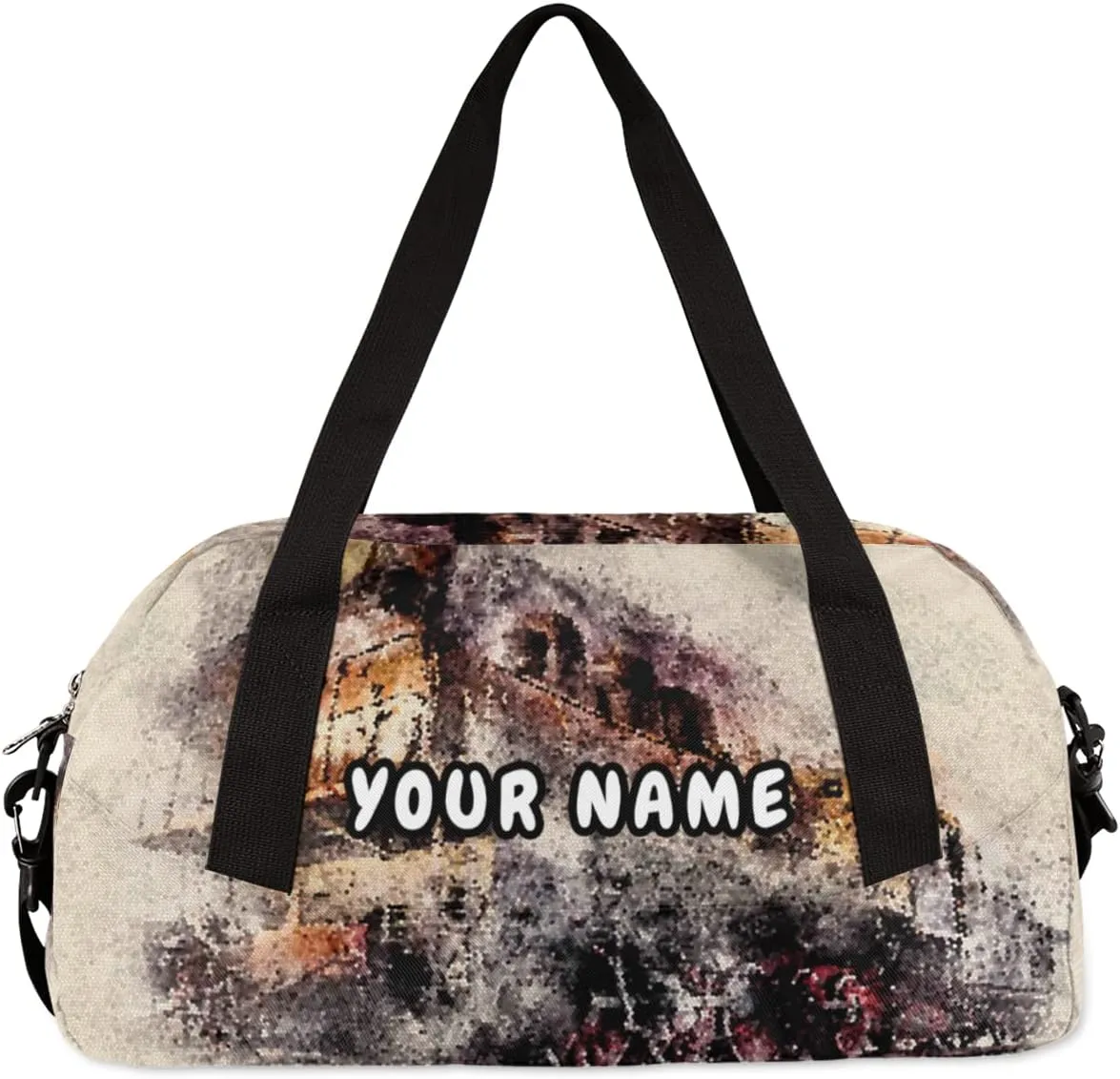 Retro Train Personalized Kids Duffel Bag for Girls Boys, Train Debris Custom Name Dance Bag Overnight Small Duffel Bag Carry On Weekend Sports Travel Bag for School Practice Gymnastics Ballet