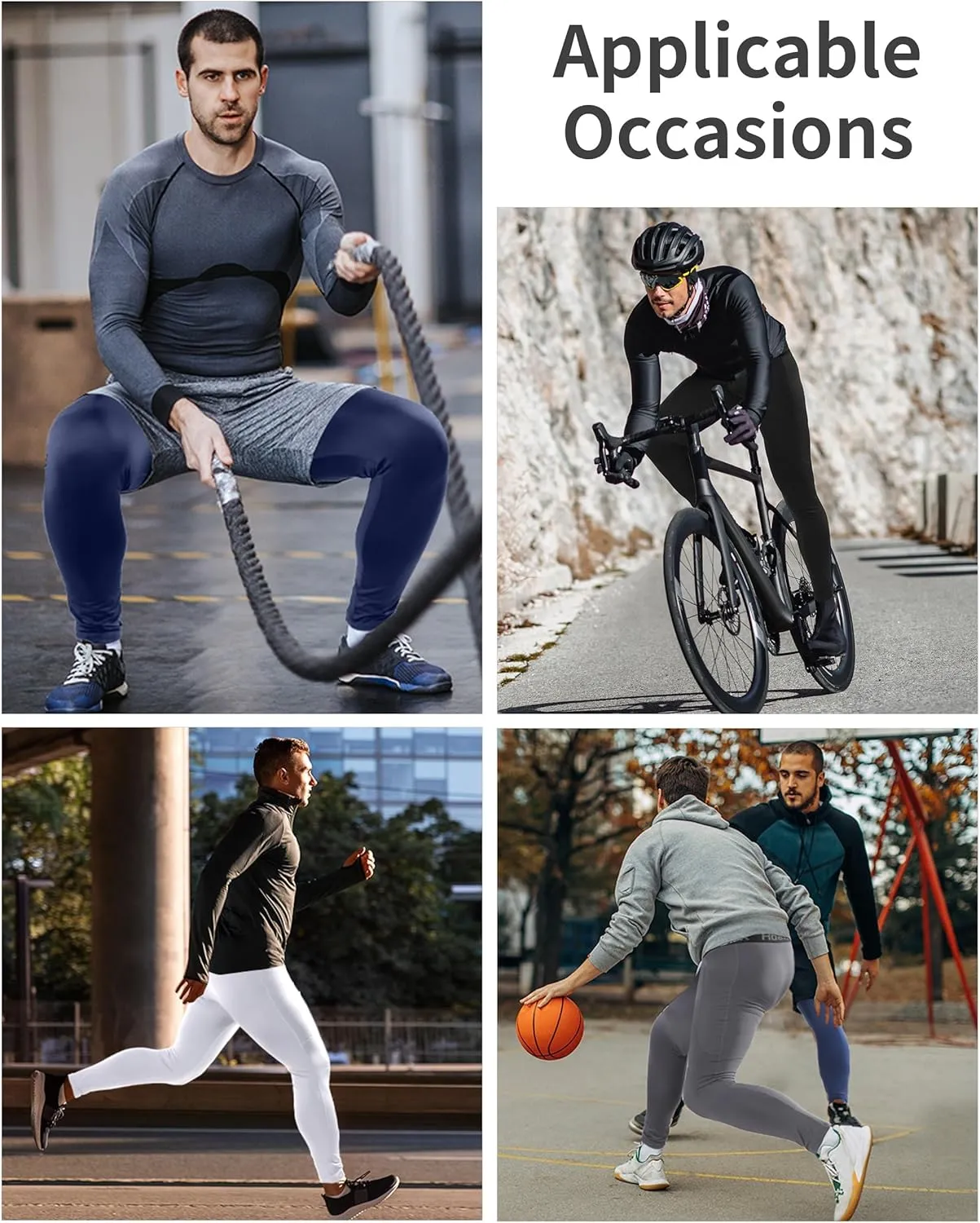 Roadbox 1/2 Pack Thermal Compression Pants for Men Fleece Lined Football Running Tights Base Layer Leggings with Pockets