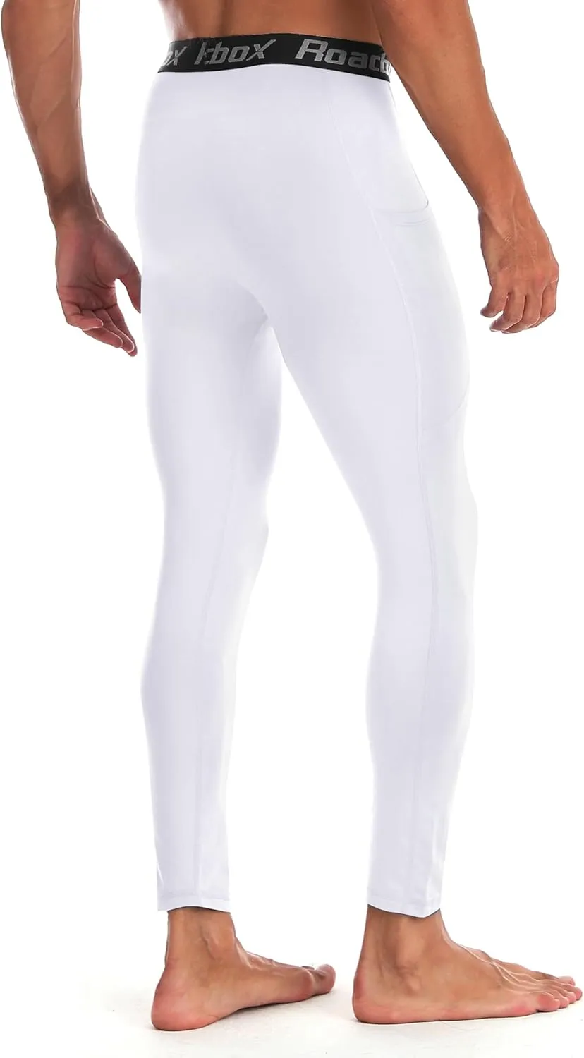 Roadbox 1/2 Pack Thermal Compression Pants for Men Fleece Lined Football Running Tights Base Layer Leggings with Pockets