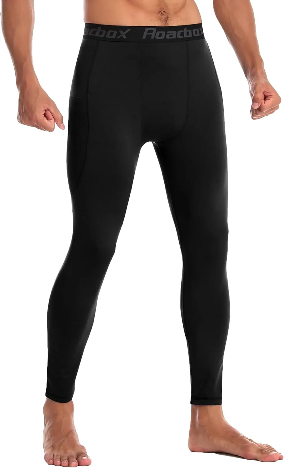 Roadbox 1/2 Pack Thermal Compression Pants for Men Fleece Lined Football Running Tights Base Layer Leggings with Pockets