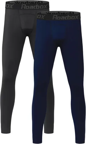 Roadbox 2 Pack Boys Compression Pants Base Layer Underwear Youth Quick Dry Spandex Tights Leggings for Running Football