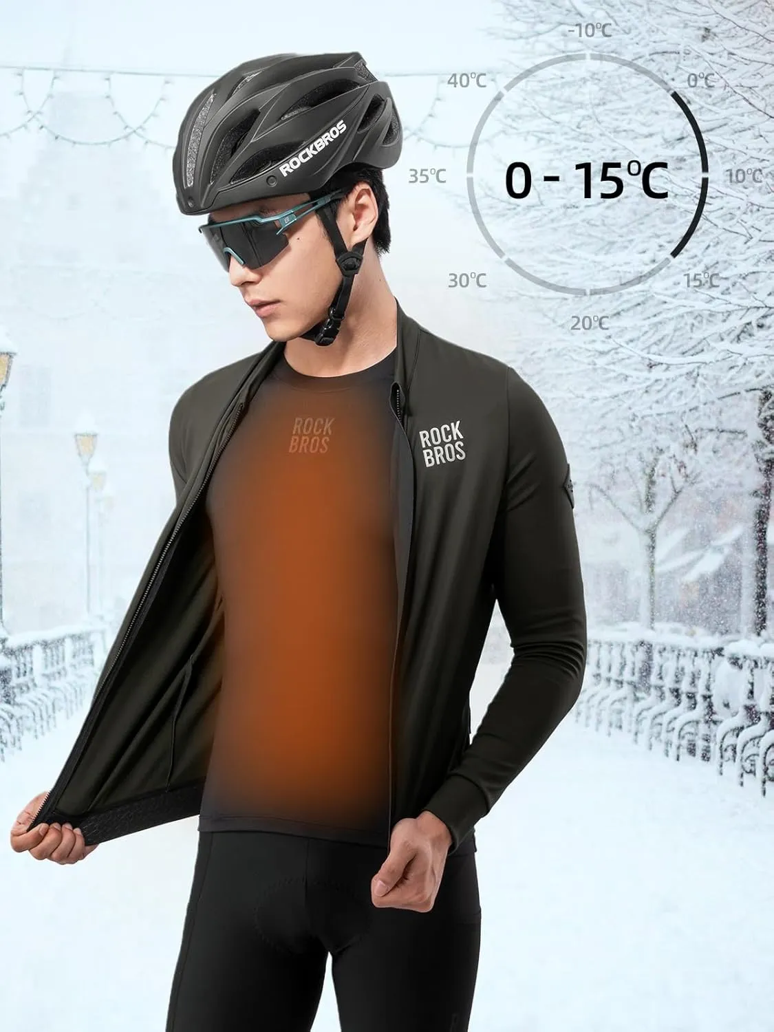 ROCKBROS Cycling Thermal Long Sleeve Shirts Men Wicking Compression Fleece Undershirt Base Layer for Ski Workout