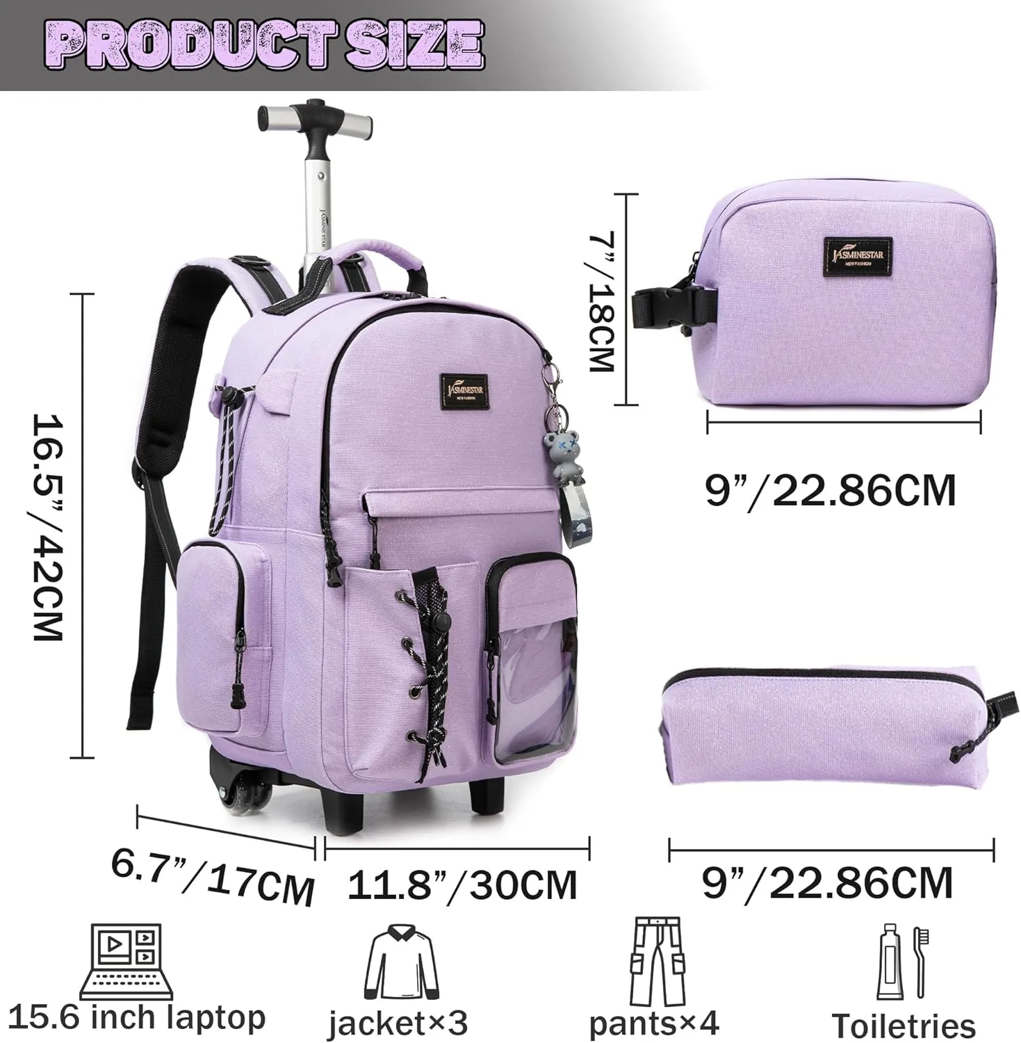 Rolling Backpack for School Backpack with Wheels Backpack with Lunch Box Set Backpacks for Teens Girls Boys 3 in 1 Travel Backpack with Wheels Wheeled Backpack for School Supplies