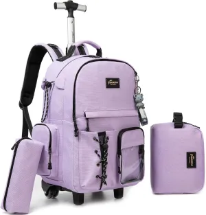 Rolling Backpack for School Backpack with Wheels Backpack with Lunch Box Set Backpacks for Teens Girls Boys 3 in 1 Travel Backpack with Wheels Wheeled Backpack for School Supplies