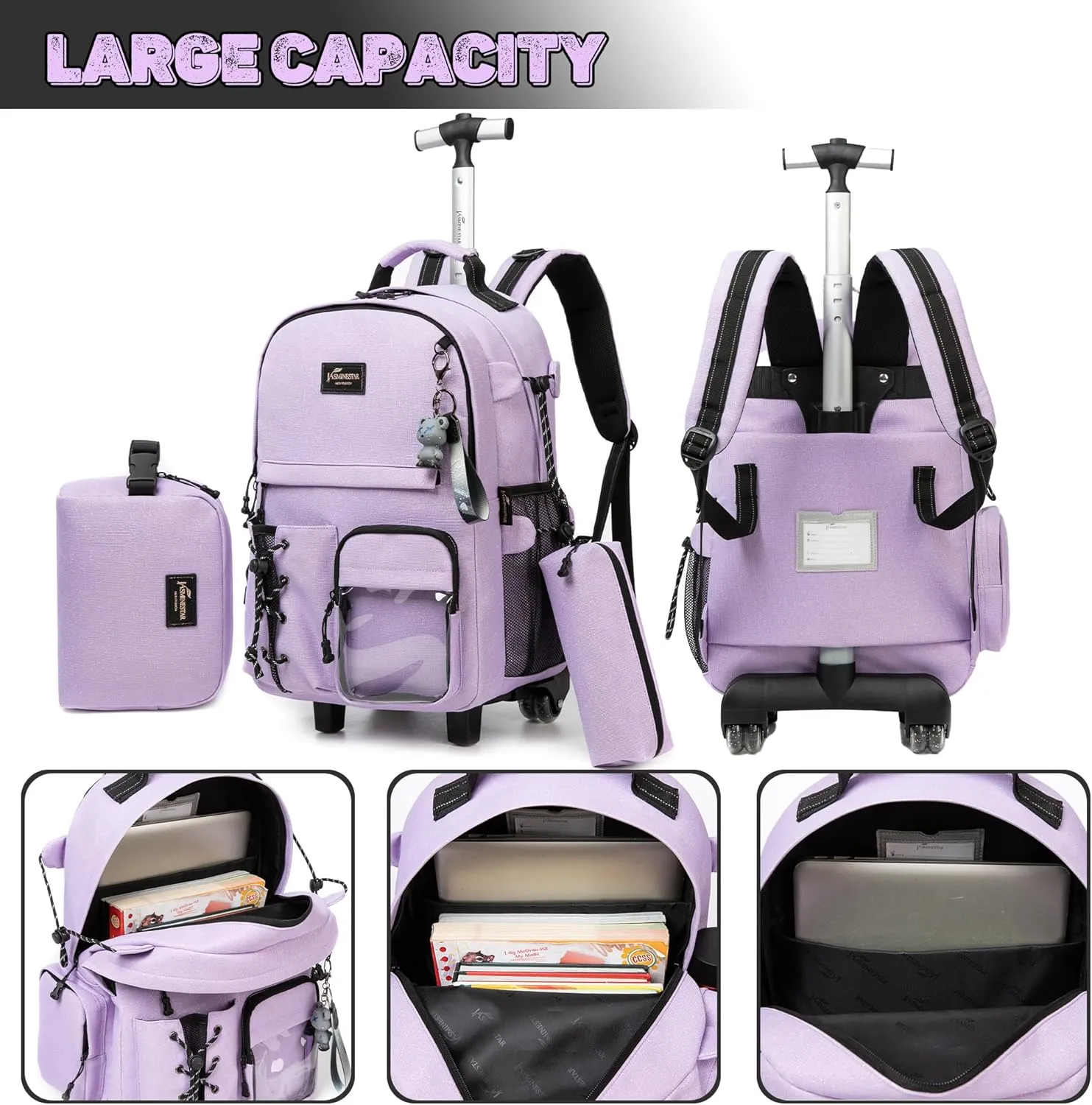 Rolling Backpack for School Backpack with Wheels Backpack with Lunch Box Set Backpacks for Teens Girls Boys 3 in 1 Travel Backpack with Wheels Wheeled Backpack for School Supplies