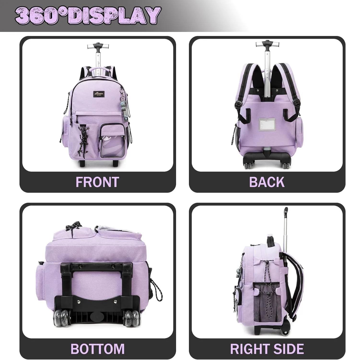 Rolling Backpack for School Backpack with Wheels Backpack with Lunch Box Set Backpacks for Teens Girls Boys 3 in 1 Travel Backpack with Wheels Wheeled Backpack for School Supplies