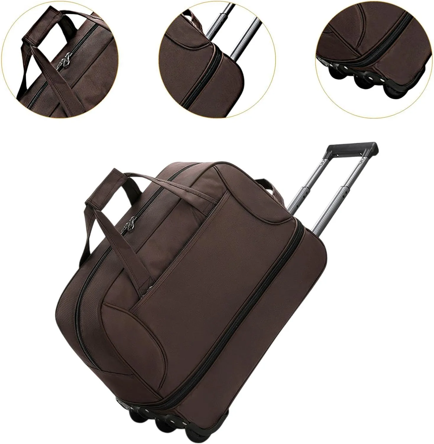 Rolling Duffel Bag with Wheels Oxford for Outdoors, Brown