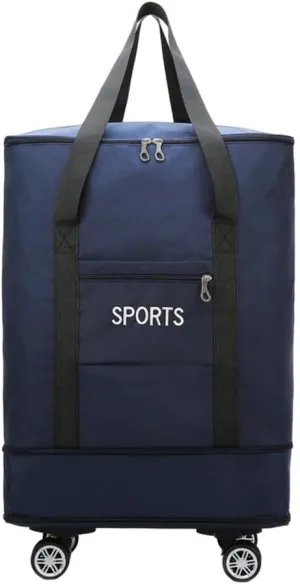 Rolling Duffle Bag Wheeled Pouch Handbag Weekender Bag Toiletry Wet Dry Separator Expandable Backpack for Workout Exercise, Dark Blue
