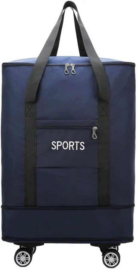 Rolling Duffle Bag Wheeled Pouch Handbag Weekender Bag Toiletry Wet Dry Separator Expandable Backpack for Workout Exercise, Dark Blue