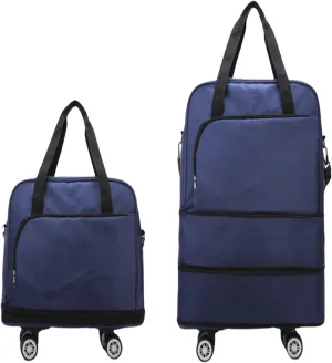 Rolling Duffle Bag with Wheels - Expandable & Foldable Travel Bag | Carry-On with Spinner Wheels | Water-Resistant Weekender Overnight Bag for Sports & Short Trips(Blue)