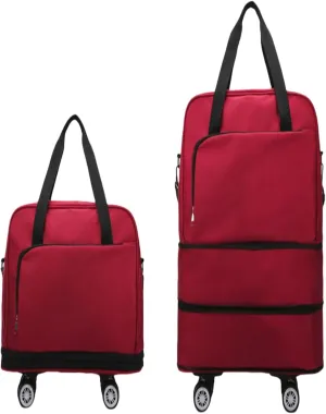 Rolling Duffle Bag with Wheels - Expandable & Foldable Travel Bag | Carry-On with Spinner Wheels | Water-Resistant Weekender Overnight Bag for Sports & Short Trips(Red)