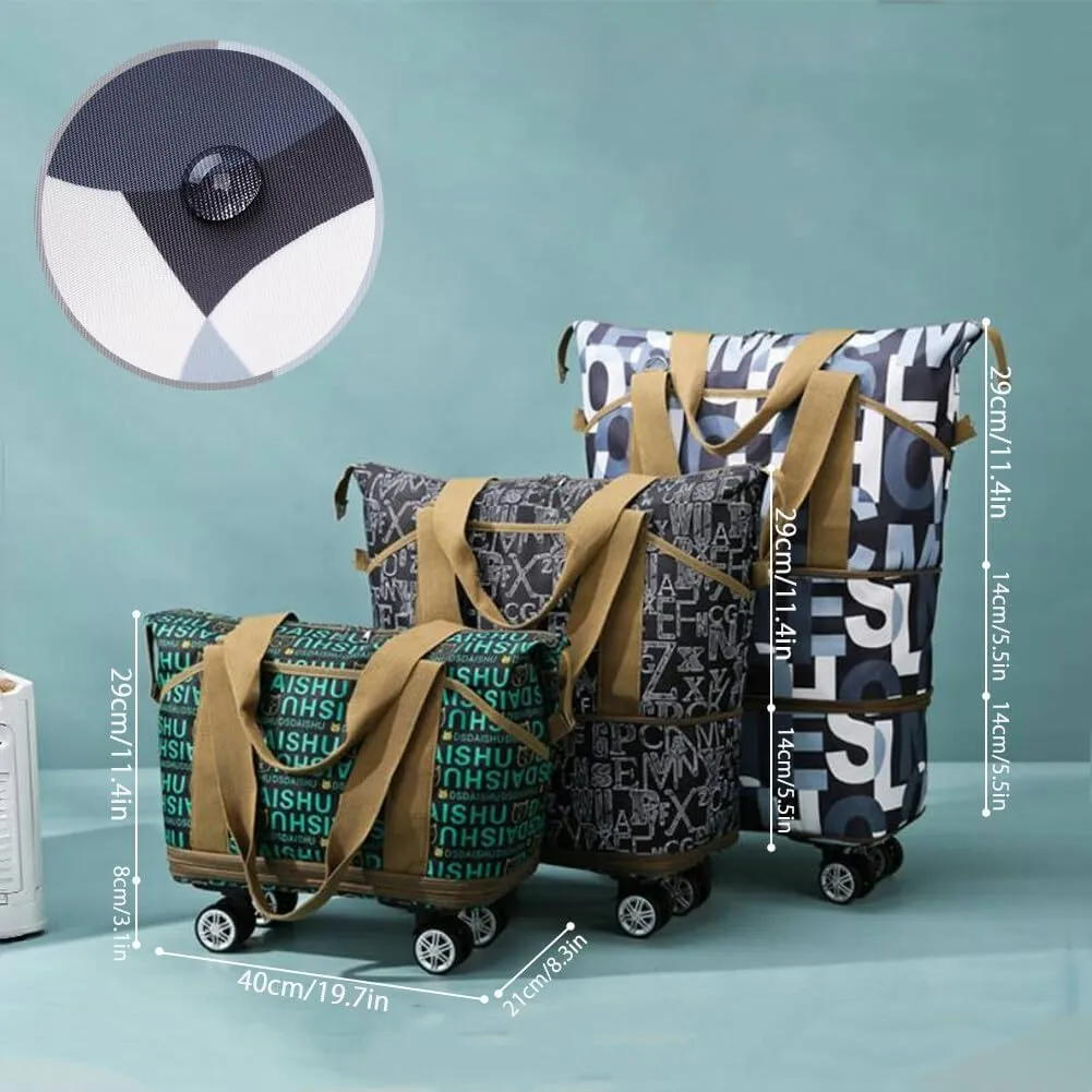 Rolling Duffle Bag with Wheels Foldable Luggage Bag Expandable Carry on Bag with Detachable Casters Dry Wet Separation Duffle Bag for Women & Men