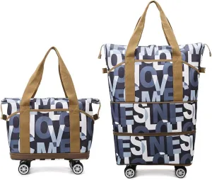 Rolling Duffle Bag with Wheels Foldable Luggage Bag Expandable Carry on Bag with Detachable Casters Dry Wet Separation Duffle Bag for Women & Men