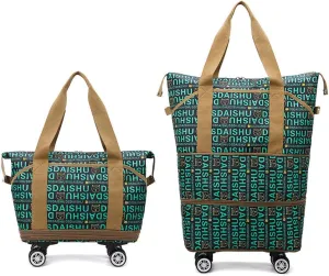 Rolling Duffle Bag with Wheels Foldable Luggage Bag Expandable Carry on Bag with Detachable Casters Dry Wet Separation Duffle Bag for Women & Men