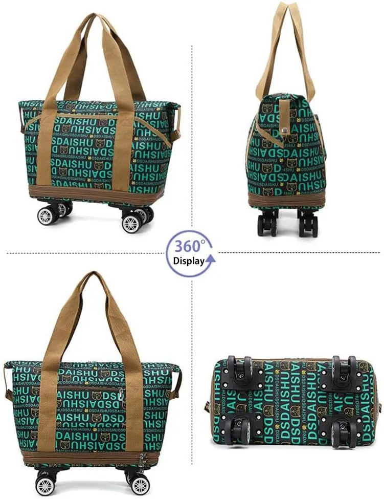 Rolling Duffle Bag with Wheels Foldable Luggage Bag Expandable Carry on Bag with Detachable Casters Dry Wet Separation Duffle Bag for Women & Men
