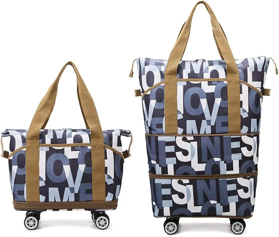 Rolling Duffle Bag with Wheels Foldable Luggage Bag Expandable Carry on Bag with Detachable Casters Dry Wet Separation Duffle Bag for Women & Men