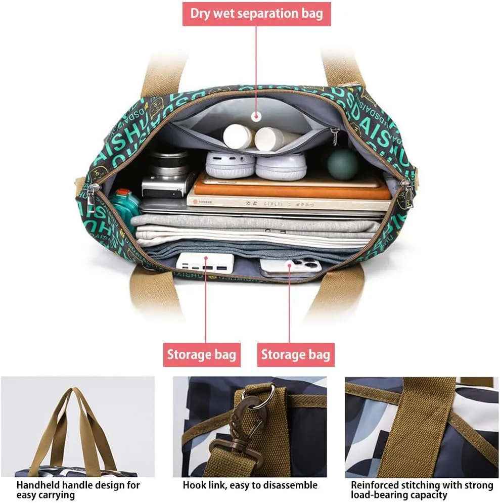 Rolling Duffle Bag with Wheels Foldable Luggage Bag Expandable Carry on Bag with Detachable Casters Dry Wet Separation Duffle Bag for Women & Men