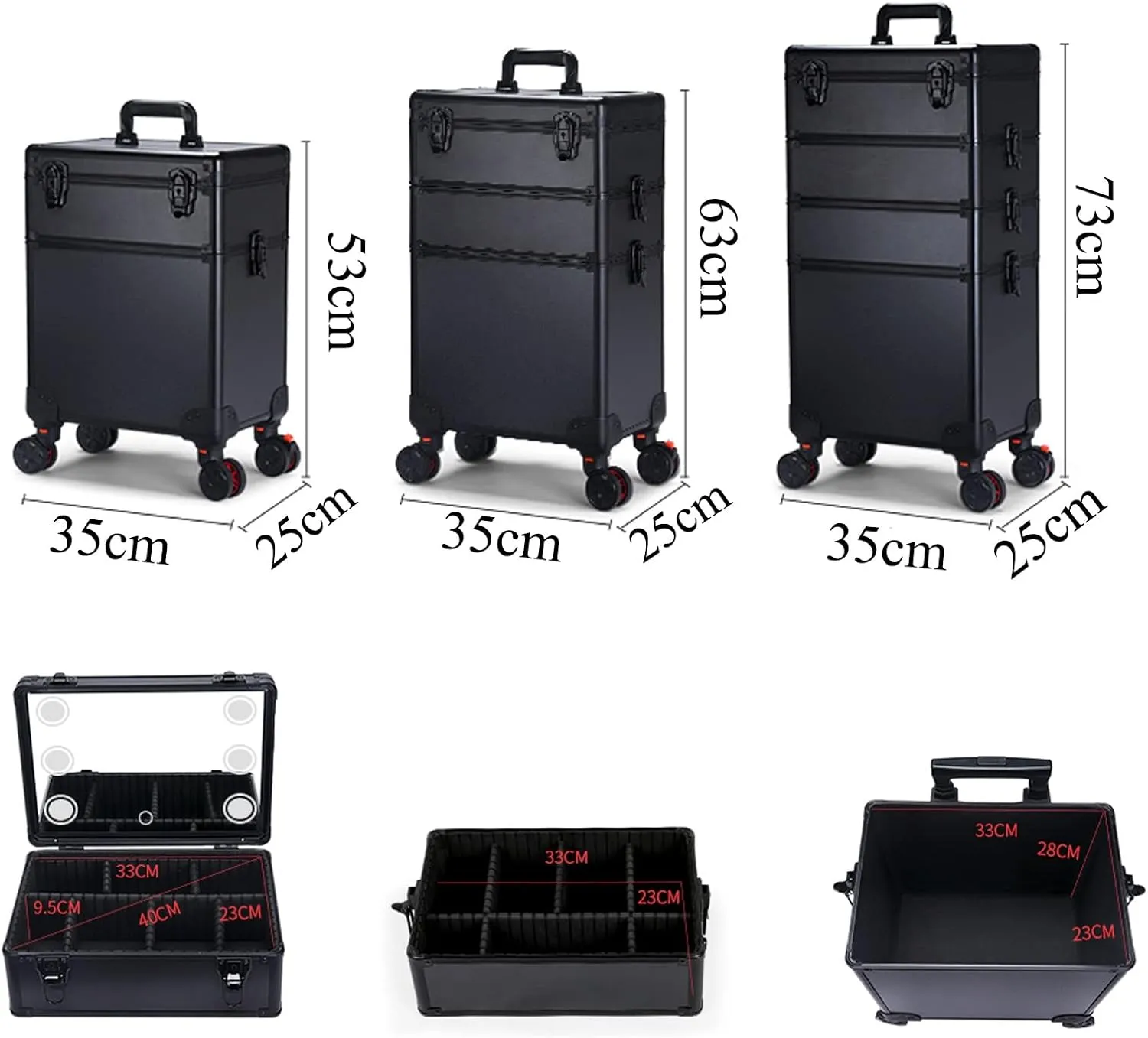 Rolling Makeup Case Professional Makeup Train Case Makeup Artist Travel Organizer, Three-tone Lighting, Adjustable Divider Design, Makeup Case Professional Makeup Case Omni-Directional Wheels ( Color