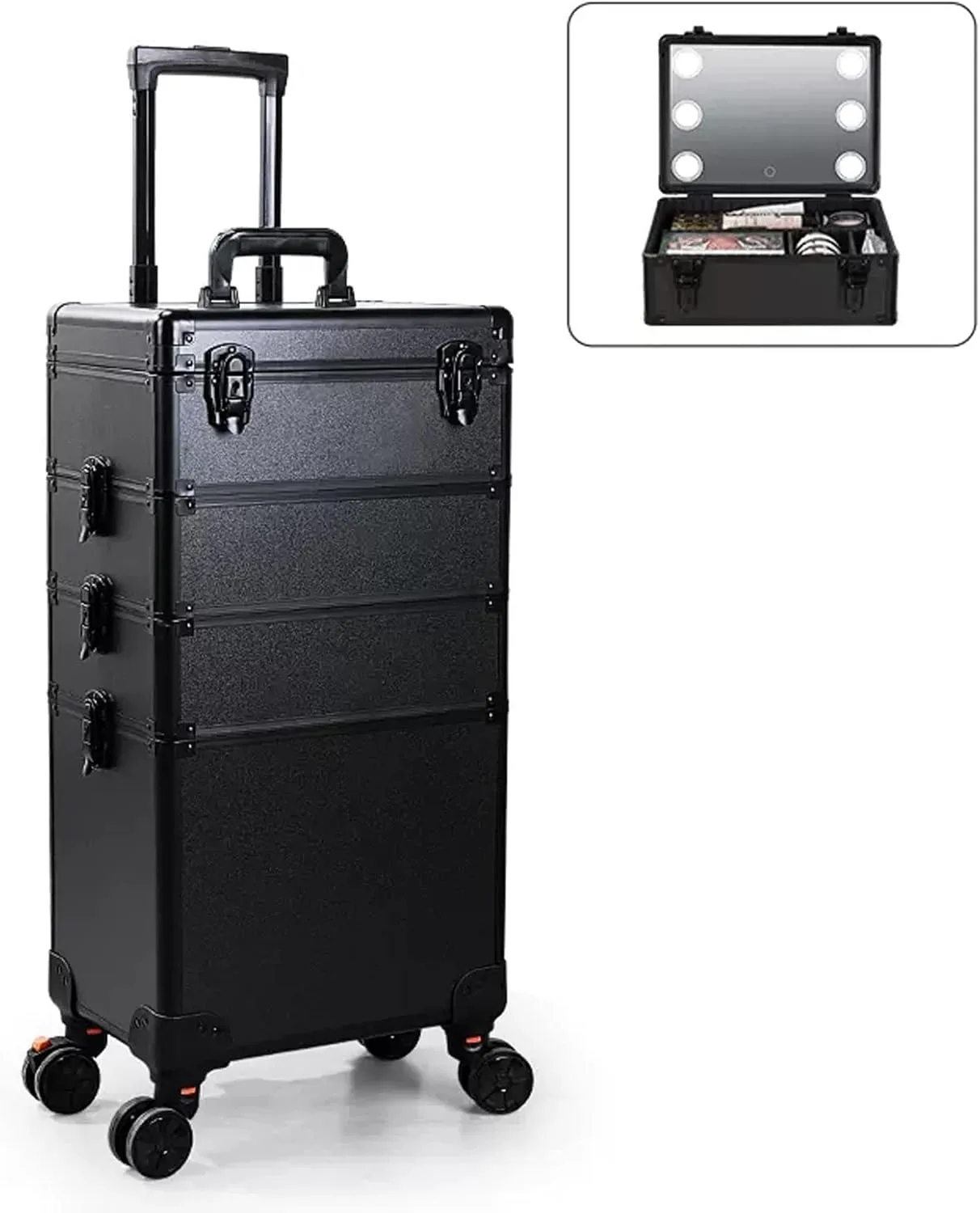 Rolling Makeup Case Professional Makeup Train Case Makeup Artist Travel Organizer, Three-tone Lighting, Adjustable Divider Design, Makeup Case Professional Makeup Case Omni-Directional Wheels ( Color