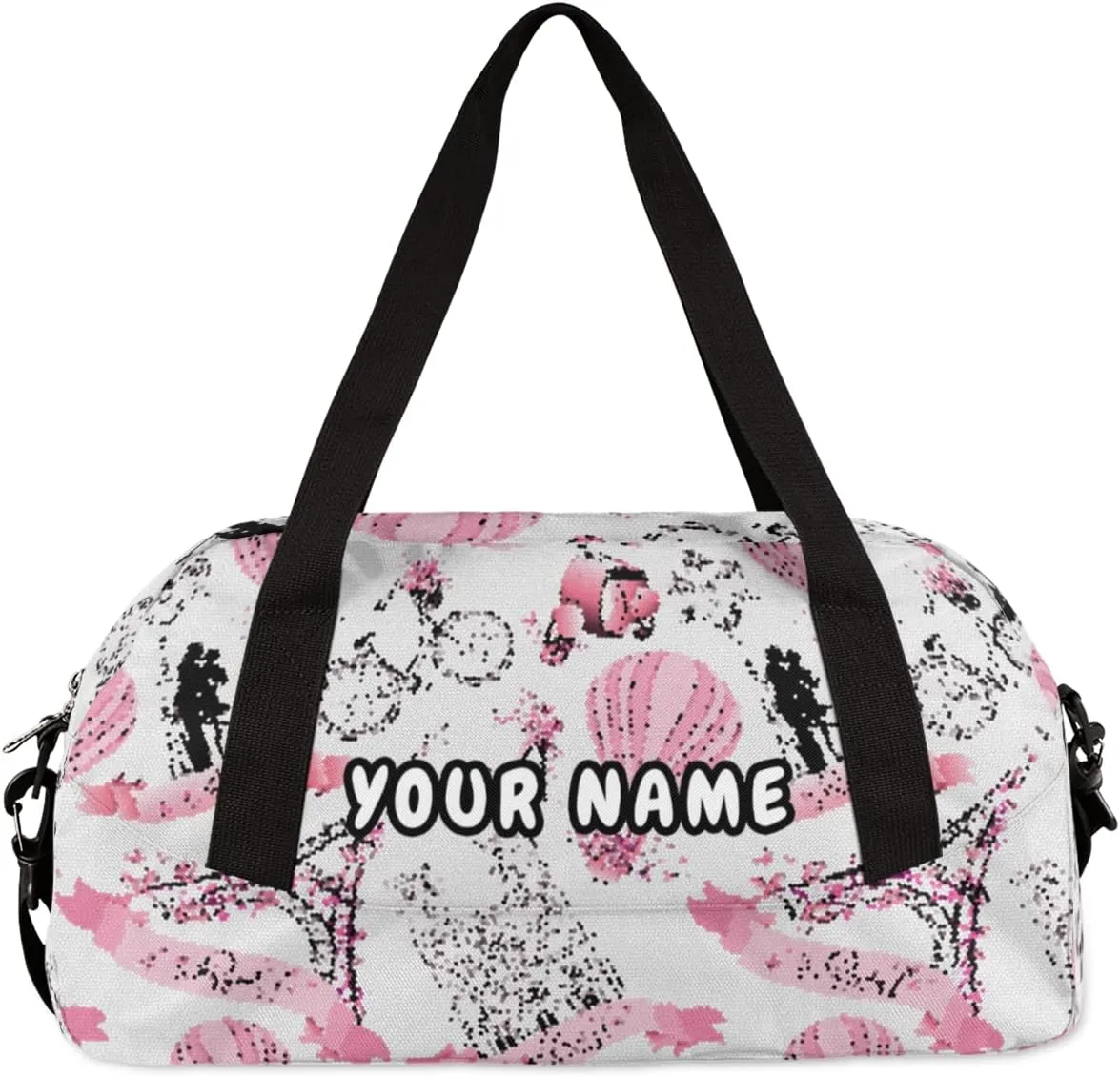 Romantic Paris Eiffel Tower Personalized Kids Duffel Bag for Girls Boys, Tower Debris Custom Name Dance Bag Overnight Small Duffel Bag Carry On Sports Travel Bag for School Practice Gymnastics Ballet