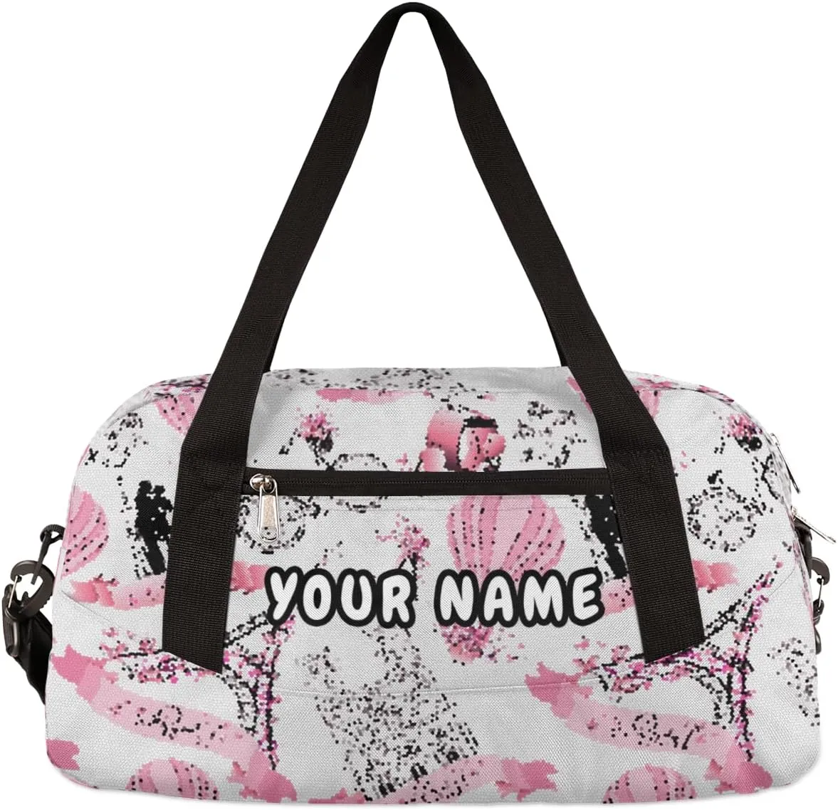 Romantic Paris Eiffel Tower Personalized Kids Duffel Bag for Girls Boys, Tower Debris Custom Name Dance Bag Overnight Small Duffel Bag Carry On Sports Travel Bag for School Practice Gymnastics Ballet
