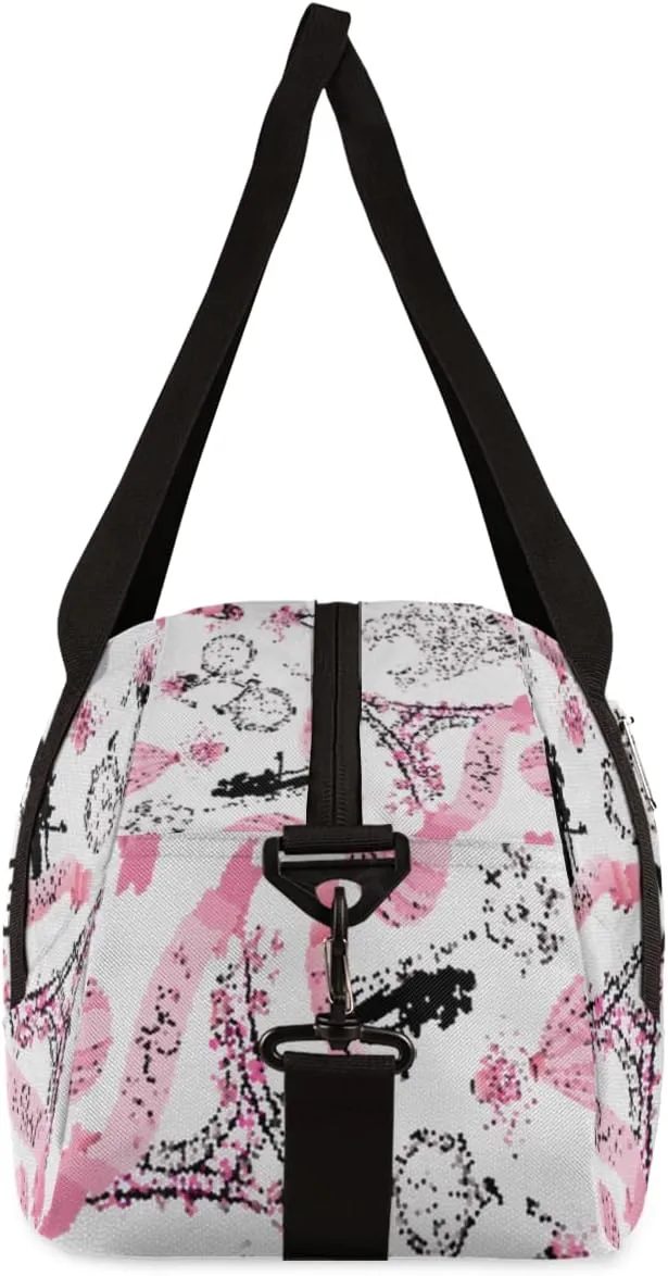 Romantic Paris Eiffel Tower Personalized Kids Duffel Bag for Girls Boys, Tower Debris Custom Name Dance Bag Overnight Small Duffel Bag Carry On Sports Travel Bag for School Practice Gymnastics Ballet