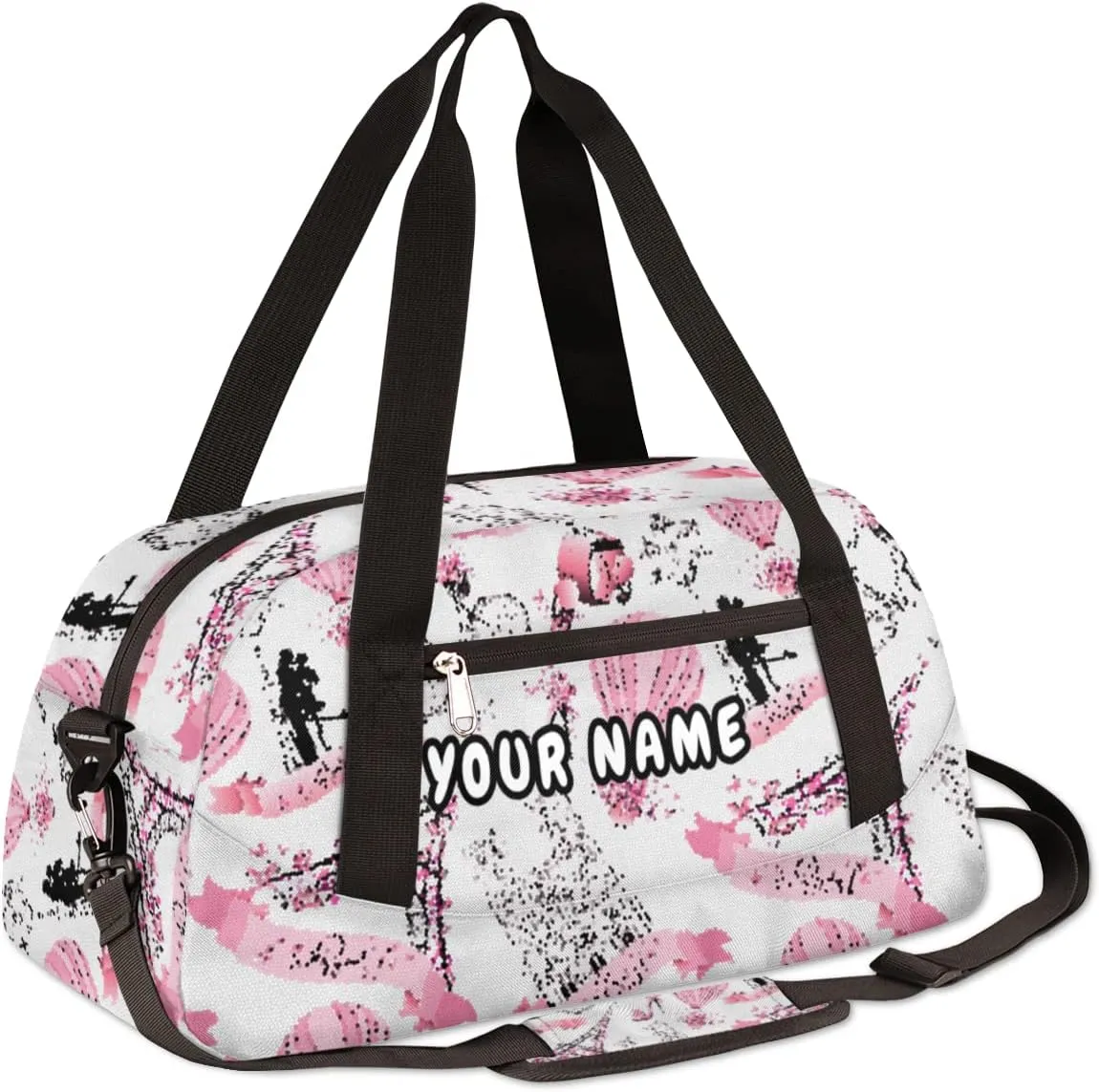 Romantic Paris Eiffel Tower Personalized Kids Duffel Bag for Girls Boys, Tower Debris Custom Name Dance Bag Overnight Small Duffel Bag Carry On Sports Travel Bag for School Practice Gymnastics Ballet