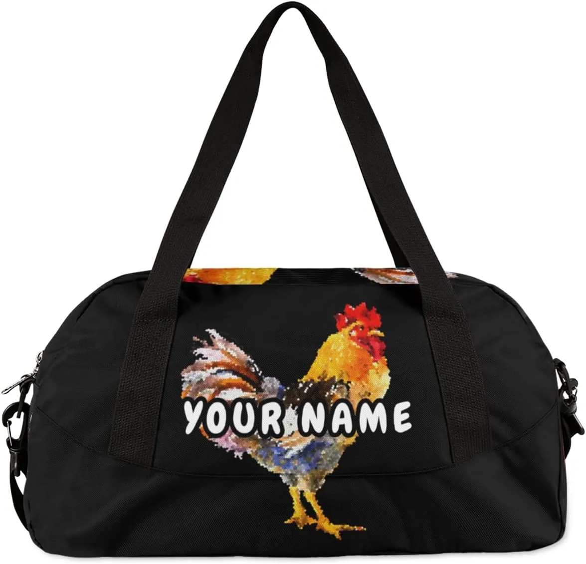 Rooster Pattern Personalized Kids Duffel Bag for Girls Boys, Rooster Debris Custom Name Dance Bag Overnight Small Duffel Bag Carry On Weekend Sports Travel Bag for School Practice Gymnastics Ballet