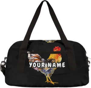 Rooster Pattern Personalized Kids Duffel Bag for Girls Boys, Rooster Debris Custom Name Dance Bag Overnight Small Duffel Bag Carry On Weekend Sports Travel Bag for School Practice Gymnastics Ballet