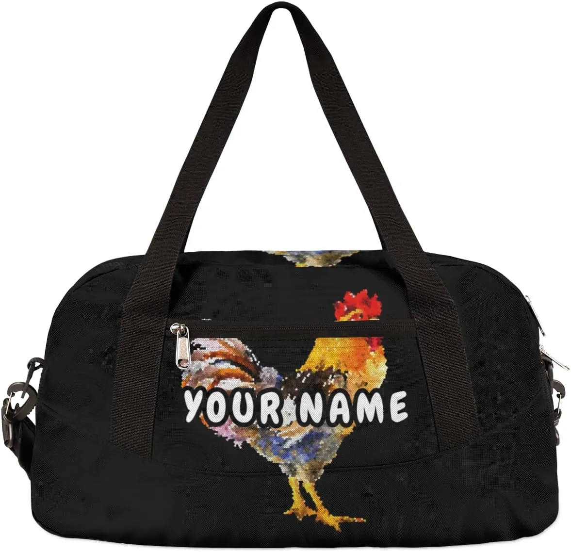 Rooster Pattern Personalized Kids Duffel Bag for Girls Boys, Rooster Debris Custom Name Dance Bag Overnight Small Duffel Bag Carry On Weekend Sports Travel Bag for School Practice Gymnastics Ballet