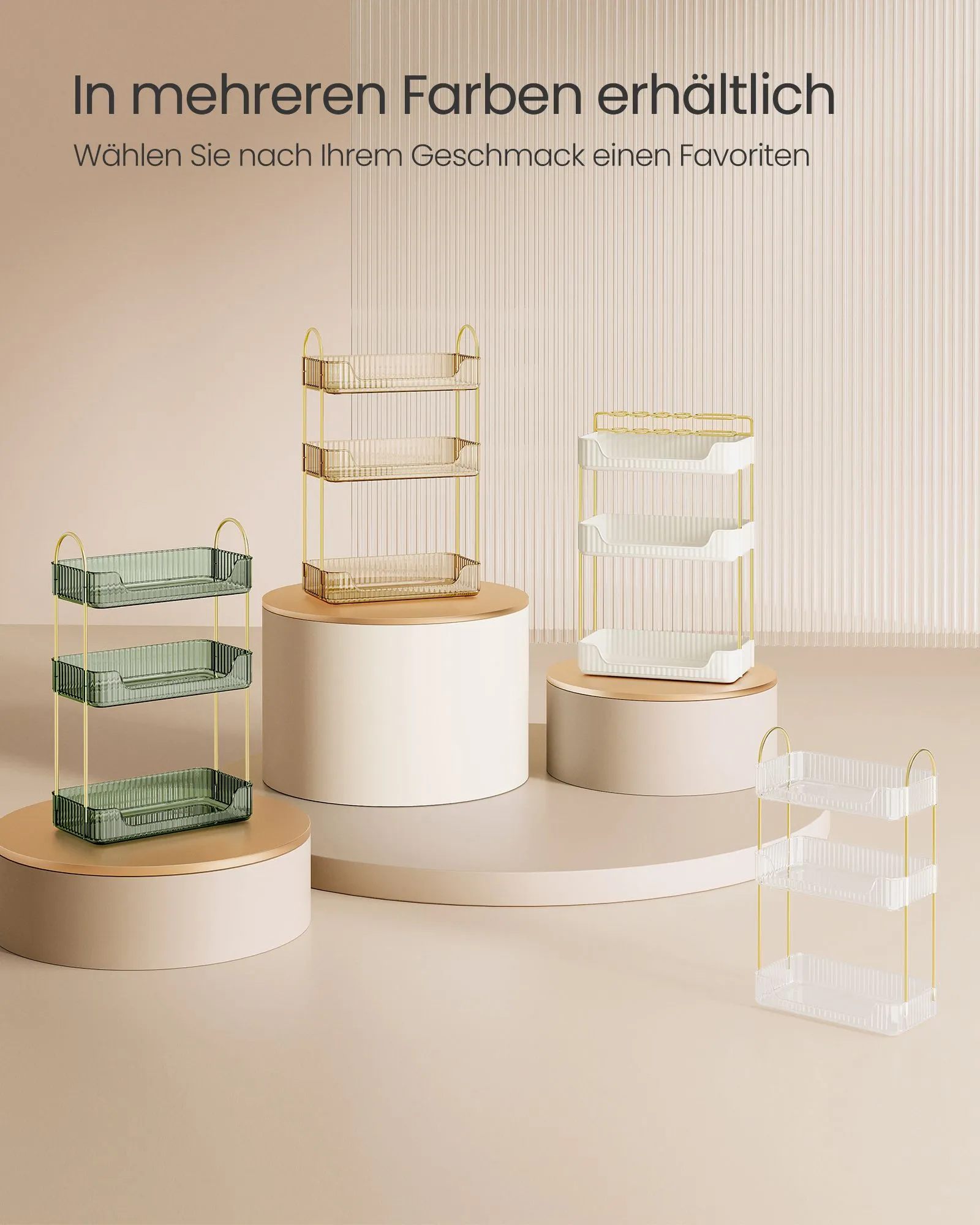 Rootz 3 Tray Cosmetic Organizer - Vanity Organizer - Makeup Storage - Metal and PET Plastic - 30.5cm x 16.8cm x 48cm