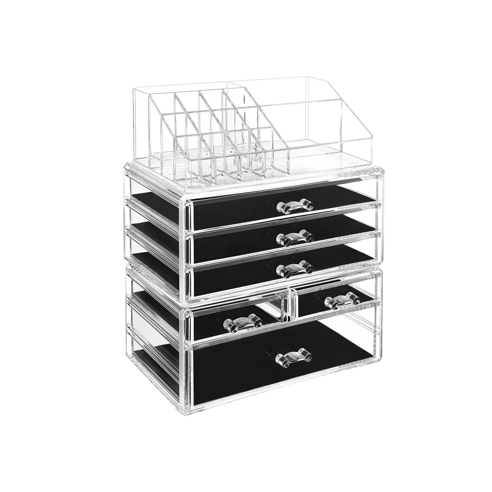 Rootz Make-up Organizer – Cosmetic Storage –Black- Transparent Vanity Case – Anti-Slip Protection – 24cm x 30cm x 13.5cm