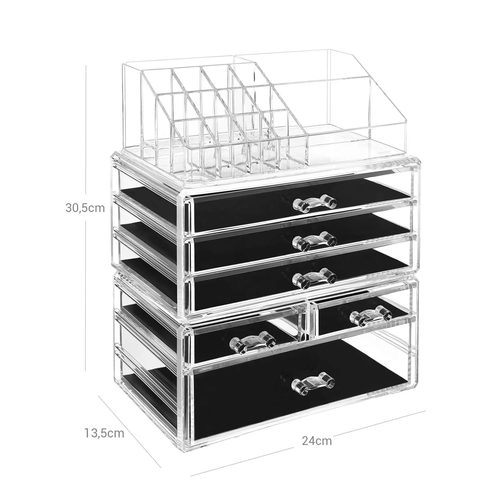 Rootz Make-up Organizer – Cosmetic Storage –Black- Transparent Vanity Case – Anti-Slip Protection – 24cm x 30cm x 13.5cm