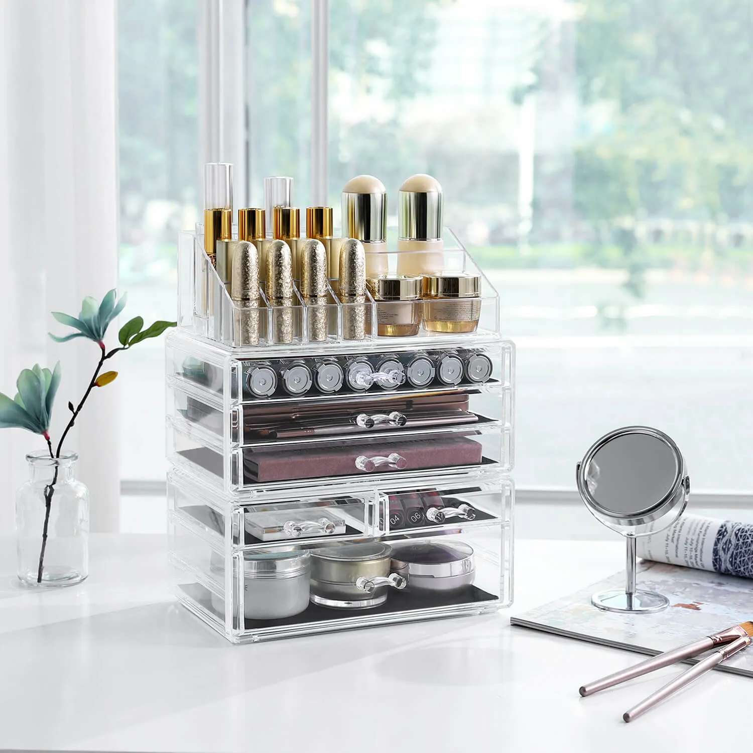 Rootz Make-up Organizer – Cosmetic Storage –Black- Transparent Vanity Case – Anti-Slip Protection – 24cm x 30cm x 13.5cm