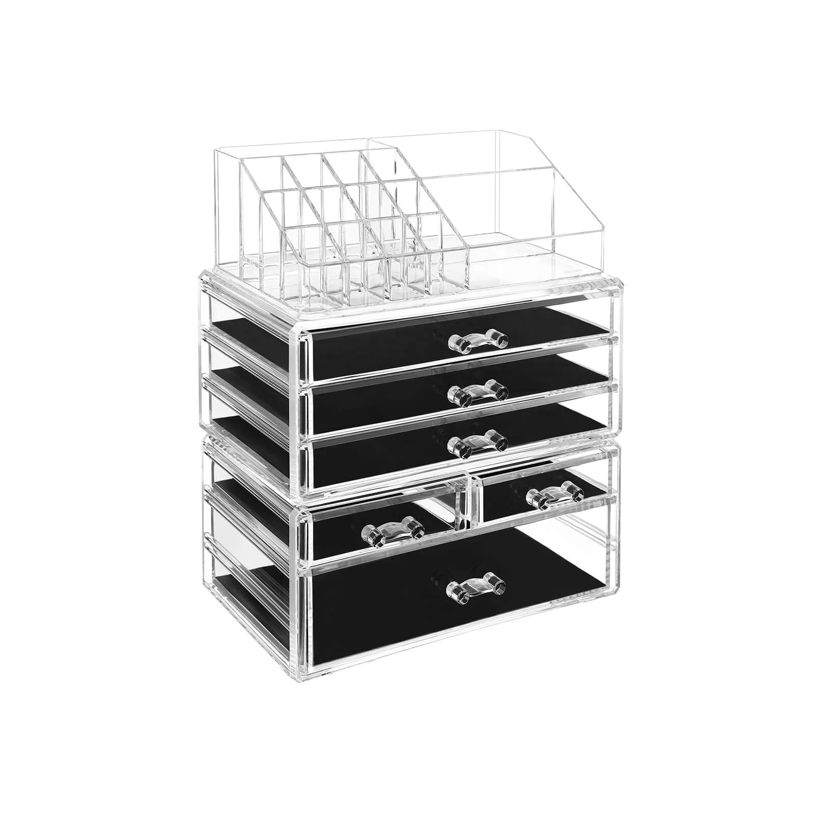 Rootz Make-up Organizer – Cosmetic Storage –Black- Transparent Vanity Case – Anti-Slip Protection – 24cm x 30cm x 13.5cm