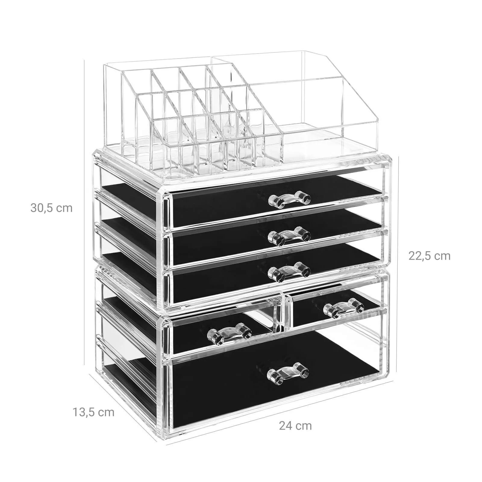 Rootz Make-up Organizer – Cosmetic Storage –Black- Transparent Vanity Case – Anti-Slip Protection – 24cm x 30cm x 13.5cm