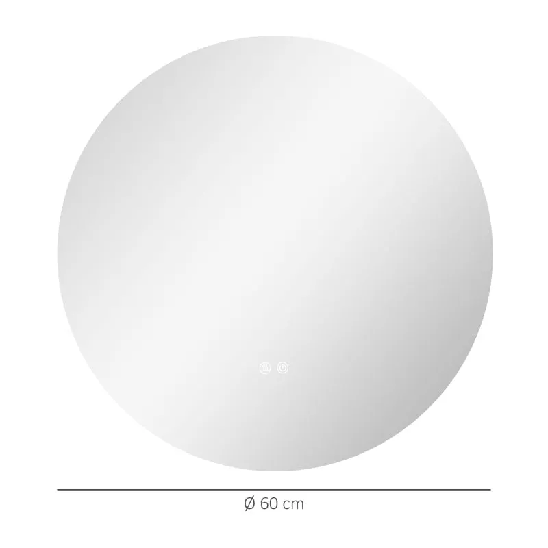 Rootz Round LED Bathroom Mirror - Wall Mirror- Illuminated Mirror - Three color modes - Anti-Fog - Touch Switch - Ø 60cm x 3.5cm