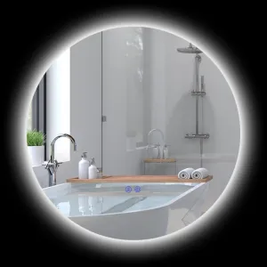 Rootz Round LED Bathroom Mirror - Wall Mirror- Illuminated Mirror - Three color modes - Anti-Fog - Touch Switch - Ø 60cm x 3.5cm