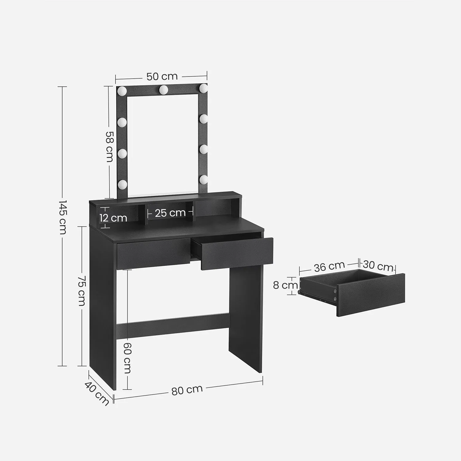 Rootz Vanity Makeup Table - Dressing Table - Cosmetic Organizer - LED Lighted Mirror - 120cm x 50cm x 75cm