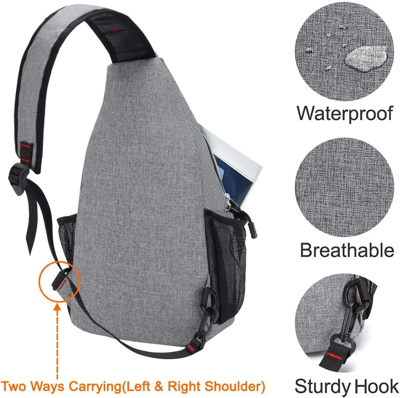 Rope Sling Backpack (Up to 13 Inch), Multipurpose Crossbody Chest One Shoulder Outdoor Travel Hiking Daypack