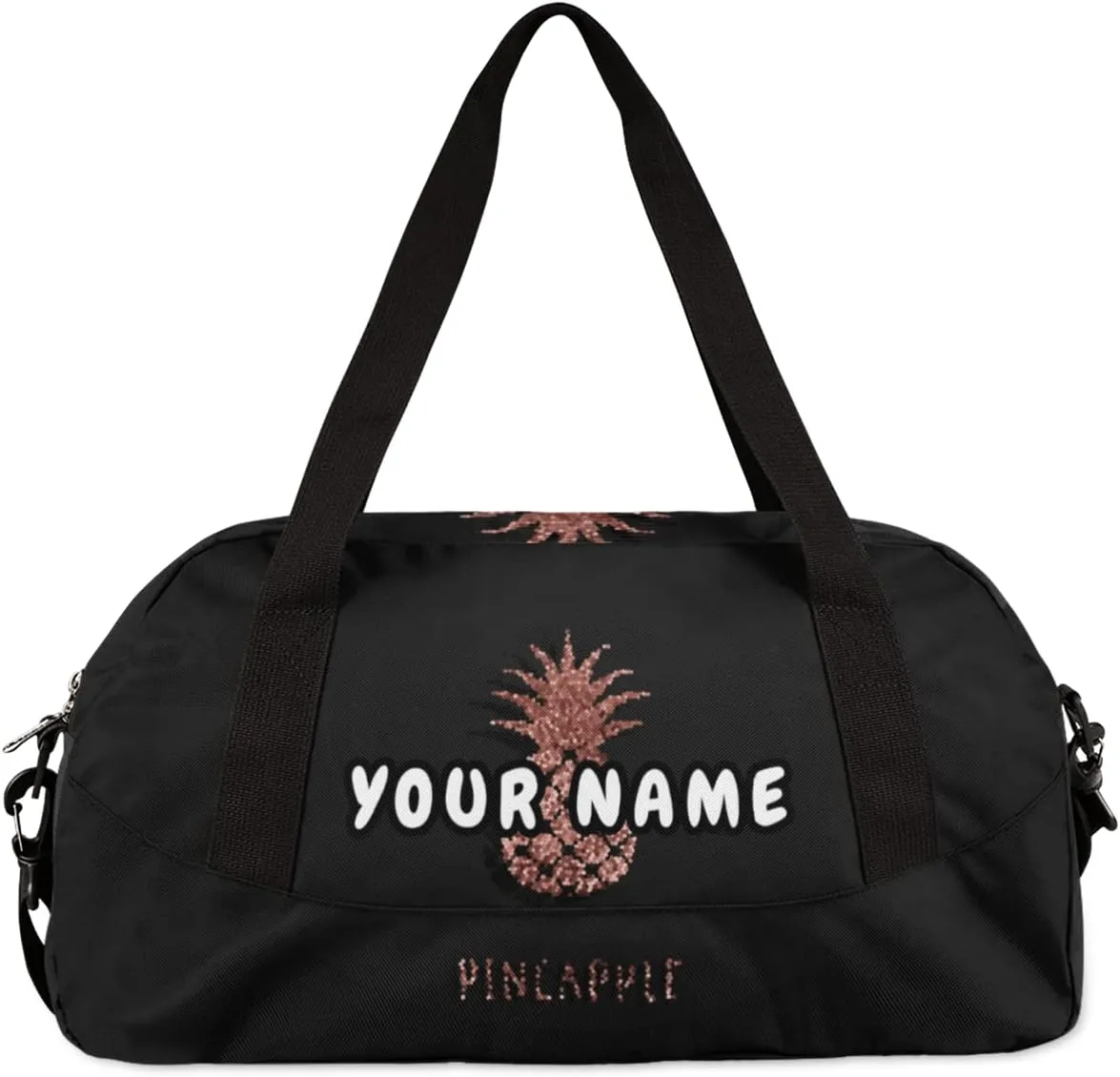 Rose Gold Pineapple Pattern Personalized Kids Duffel Bag for Girls Boys, Pineapple Debris Custom Name Dance Bag Overnight Small Duffel Bag Carry On Weekend Sports Travel Bag for School Practice Gymnastics Ballet