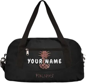 Rose Gold Pineapple Pattern Personalized Kids Duffel Bag for Girls Boys, Pineapple Debris Custom Name Dance Bag Overnight Small Duffel Bag Carry On Weekend Sports Travel Bag for School Practice Gymnastics Ballet