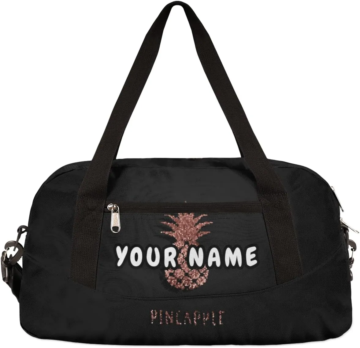 Rose Gold Pineapple Pattern Personalized Kids Duffel Bag for Girls Boys, Pineapple Debris Custom Name Dance Bag Overnight Small Duffel Bag Carry On Weekend Sports Travel Bag for School Practice Gymnastics Ballet