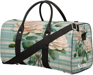 Rose Wood Planks Stripe Sports Tote Gym Duffel Bag Customized Name for Women & Men,Waterproof Beach Bag Foldable Personal Item Travel Bag for Weekender Overnight Dance Carry-On Bag
